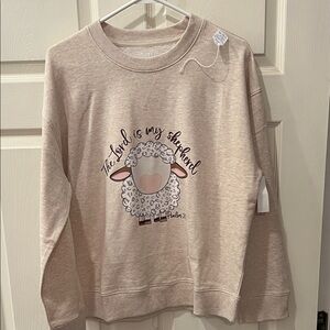 Time and Tru Beige Sheep Graphic Hoodie